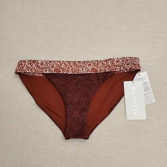 Athleta Womens Swim Bikini Bottoms Size Small Burgundy Aqualuxe Batik NEW - Picture 1 of 3